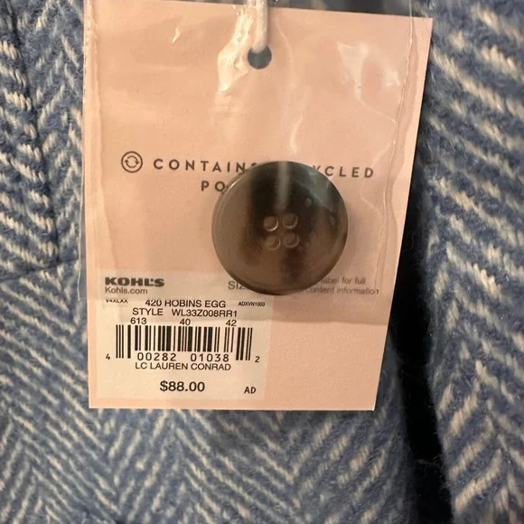 LC Lauren Conrad Blue Herringbone Trench Coat - Picture 3 of 3